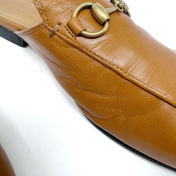 GUCCI Princetown Loafers Tan Brown Mules Shoes Slippers Horsebit EU 35.5 US 5.5 - Picture 10 of 13